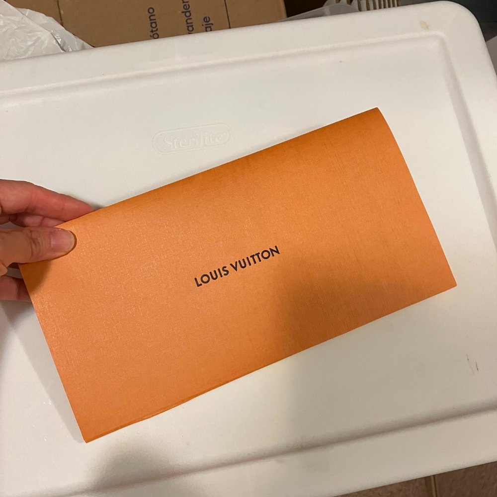 COPY - Louis Vuittons Orange Logo Envelope Card Receipt Holder 4.25”x8.75” empty
